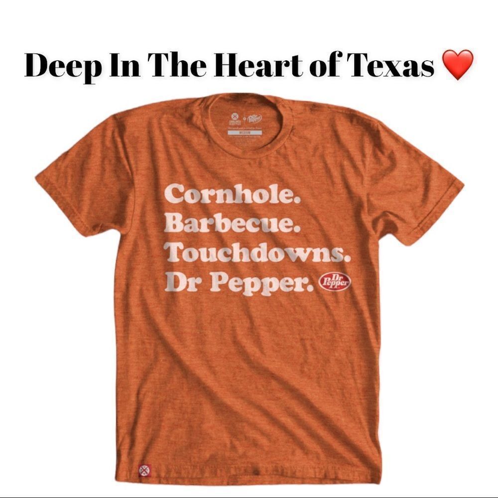 NEW Texas Men's Cornhole Barbecue Touchdowns Dr. Pepper Tee T-Shirt XL XXL XXXL